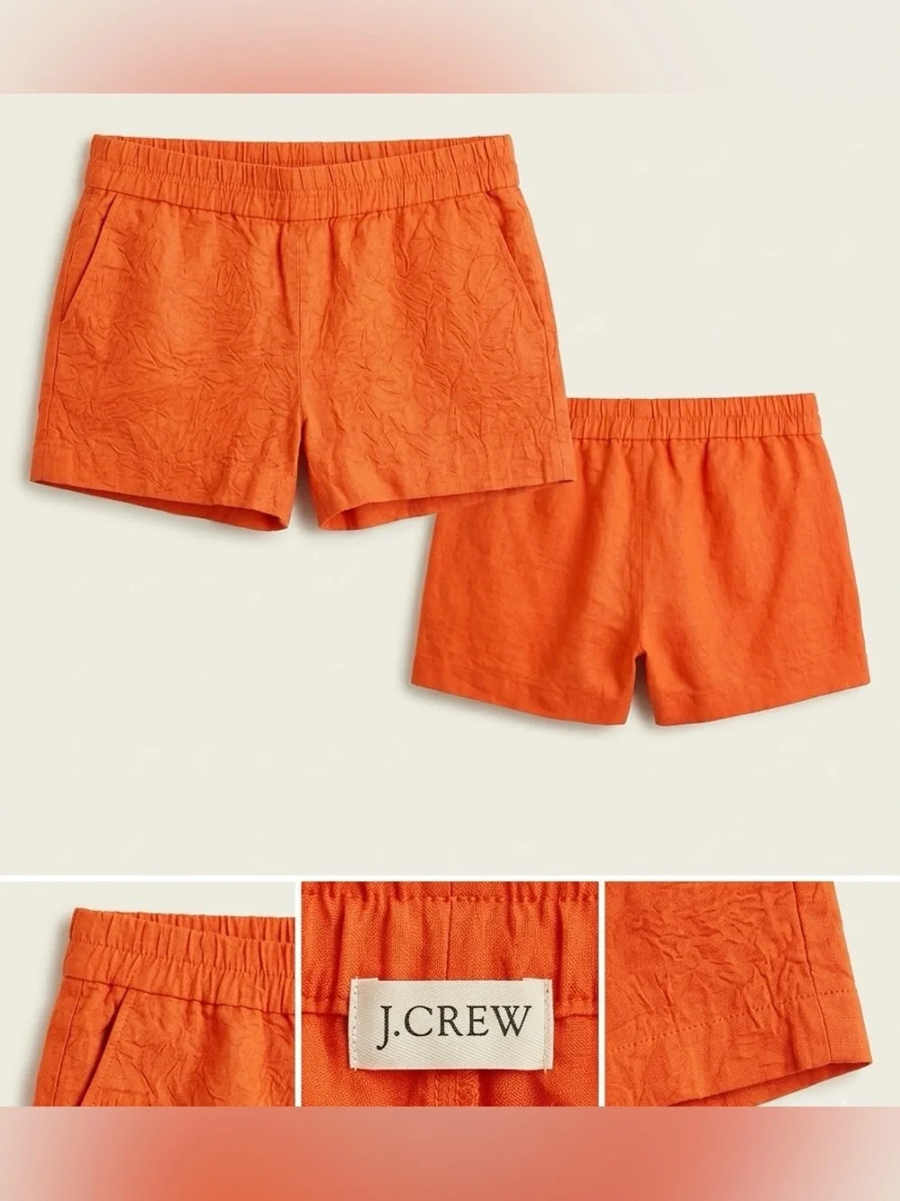 J. Crew Orange Floral Textured Elastic Pull On Shorts size 10